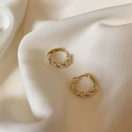 Pendientes aro con perlas inspirados de plata de ley chapada en oro