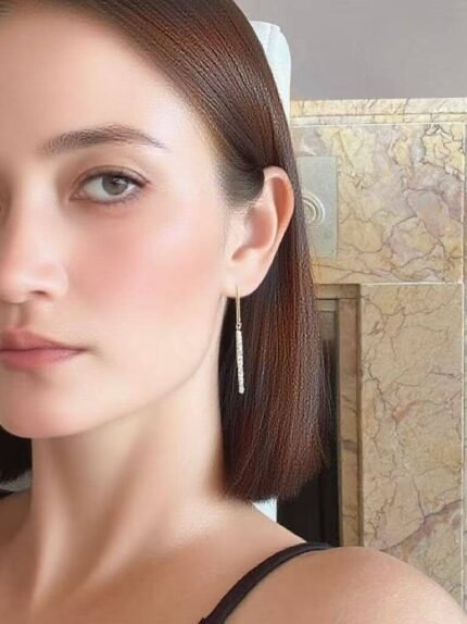 Long Dangle Threader Earrings | 925 Sterling Silver Minimalist Line Earrings | Shimmering Bar Jewelry for Women