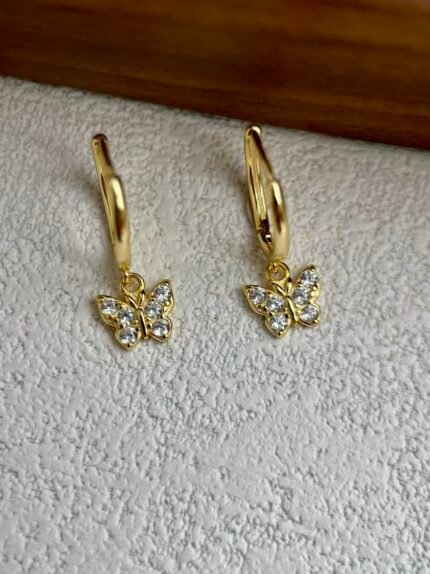 Pendientes Aro de Mariposa de Plata de ley 925 chapado en oro 18K  con Circonita para Mujer (1)