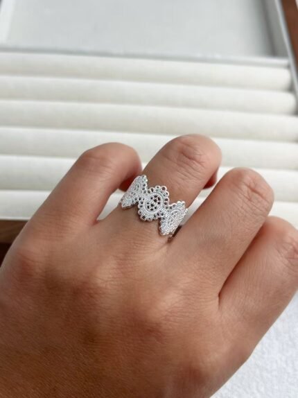 Anillo de Encaje Barroco en Plata de Ley S925, Anillo Ancho Ajustable de Estilo Vintage Romántico