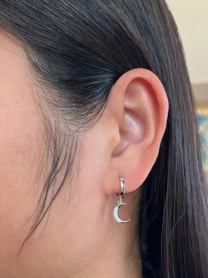 Pendientes de Aro con Luna y Estrella en Plata de Ley 925 y Circonitas