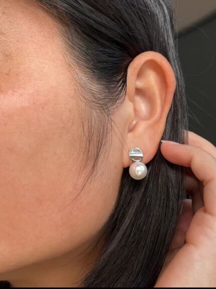 Pendientes de Plata de Ley 925 con Perlas Blancas Geométricos Estilo Minimalista y Moderno